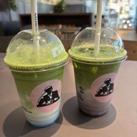 oat lavender & blueberry matcha lattes  at Joe & The Juice in Helsinki