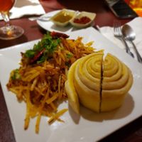 Steamed bun and potatoes at Tibetan Kitchen in New Haven