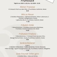 Breakfast menu at RheinSpaziert in Cologne