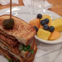 Tempeh Panino --
Tempeh, sauteed onion, arugula, vegan harissa, roasted red pepper, French loaf at Busboys and Poets - Shirlington in Arlington
