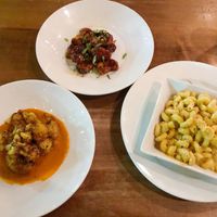 Coconut tofu bites,bbq ‘chicken’ bites and vegan Mac and cheese at Busboys and Poets - Shirlington in Arlington