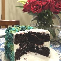 Vegan chocolate bourbon cake with spiked cherry compote in between the layers. YUM!!  #Veganuary at Ruthie Roux Bakery - Pop Up in Dayton