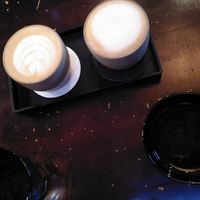 One latte and one cappuccino at Le J' Cafe in Da Lat