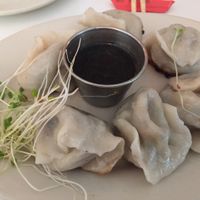 Dumplings - fresh and authentic - pan seared on the bottom at Peacefood Cafe - Downtown in New York City