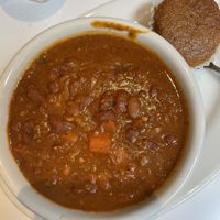Bean chilli and corn bread at Peacefood Cafe - Downtown in New York City