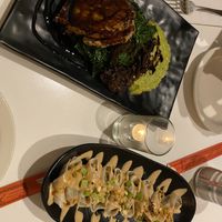 Plant steak and wontons  at Peacefood Cafe - Downtown in New York City