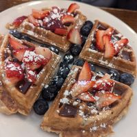 Waffle with berries at Peacefood Cafe - Downtown in New York City