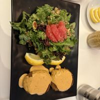 Crab cakes with golden beet salad   at Peacefood Cafe - Downtown in New York City