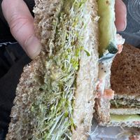 Miso tahini sprout sandwich with tempeh   at Peacefood Cafe - Downtown in New York City