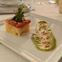 Sformato di patate con pesto di pomodoro e fiore di cappero at Cascina dei Filagni in Grumello Del Monte