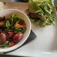 Mushroom tofu burger with substitutions to make vegan (no cheese, aioli and sub bun for lettuce wrap)  at The Beach Club Resort in Parksville