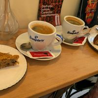 Vegan cake and coffee at La Clandestina Librería-Café in Cadiz