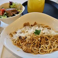 Pasta crema no pollo and side salad at Vapiano - Foorum in Tallinn