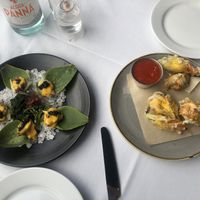 Oysters and zucchini blossoms at Crossroads Kitchen in Los Angeles