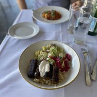 Impossible meat and salad at Crossroads Kitchen in Los Angeles