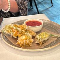 Stuffed squash blossoms  at Crossroads Kitchen in Los Angeles