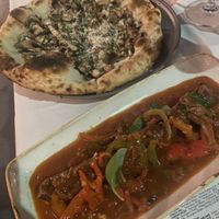 Truffle pizza and home made Italian sausage  at Crossroads Kitchen in Los Angeles
