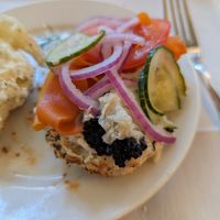 Bagel construction at Crossroads Kitchen in Los Angeles