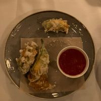 Stuffed zucchini flowers  at Crossroads Kitchen in Los Angeles