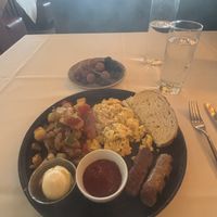 Scrambled egg and sausage weekend brunch   at Crossroads Kitchen in Los Angeles