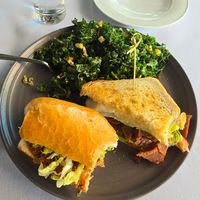 Half BLT, half Milanese, caesar salad at Crossroads Kitchen in Los Angeles