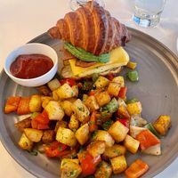 Breakfast croissant sandwich special   at Crossroads Kitchen in Los Angeles