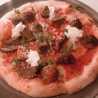 Spicy Meatball pizza at Crossroads Kitchen in Los Angeles