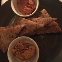 Lentil flatbread with spreads at Crossroads Kitchen in Los Angeles