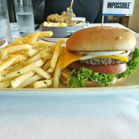 Impossible burger and truffle oil fries at Crossroads Kitchen in Los Angeles