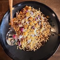Vegan Tikki (potato patties/hashbrown) Chaat  at Jannat-E-Punjab in Guelph