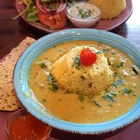 Döner plate and dahl at Cafe Harvest in Vienna