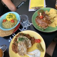 Linsen Dahl, beyond Burger, Gulasch mit Servietten Knödeln   at Cafe Harvest in Vienna