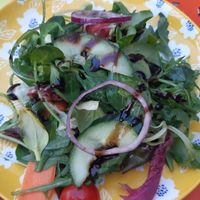 Salad that comes with kasnockerl at Cafe Harvest in Vienna