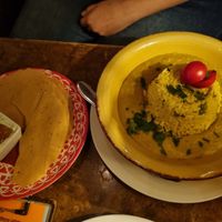Dhaal with rice,  pappadams and chutney at Cafe Harvest in Vienna