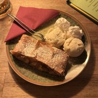 vegan apple strudel   at Cafe Harvest in Vienna