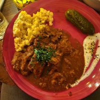 Goulash with knodel at Cafe Harvest in Vienna