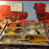 Selection of hot food during the brunch buffet. at Cafe Harvest in Vienna