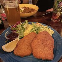 Vegan Schnitzel with potato salad  at Cafe Harvest in Vienna