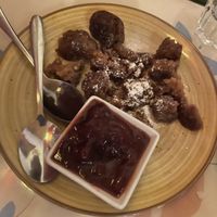 Vegan version of Kaiser innenschmarrin with plum sauce.   at Cafe Harvest in Vienna