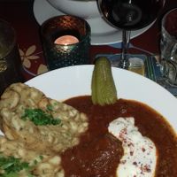 Soy goulash and curry in the background  at Cafe Harvest in Vienna