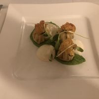 Dumplings with pea sauce and lime mayo  at Ravintola Brahe in Hameenlinna