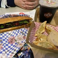 Mushroom Banh Mi, Veg Dumplings, Iced Viet coffee   at Hop Vietnamese in Manchester