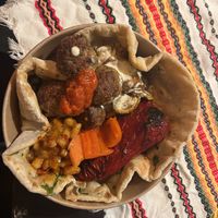 MIXED PLATTER + BABA'S FLATBREAD , it was delicious, the food was fresh, very tasty, I totally recommend it, and Margarita is very friendly.   at BOBA NA BABA - Bulgarian Vegan Kitchen - Cloud kitchen in East London