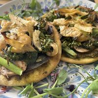 Home-made garden pizzas with mushroom and artichoke   at Loaf BnB in Berwick-upon-tweed