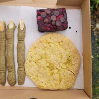 Gluten Free Witch's Fingers, Dark Chocolate Raspberry Brownie, and Lemon Sugar Cookie at Happy Sprout Kitchen in Cockermouth