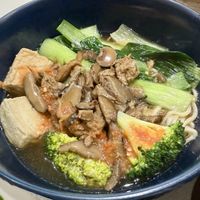 Mushroom dumpling soup (with broccoli instead of dumplings since the dumplings aren’t vegan)  at Veggie House 一芳 - HarbourFront in Central Singapore