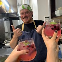 This is a mocktail we created in honor of our location on Jozenjidori... A beautiful tree-lined boulevard in downtown Sunday. It's called the Jozenji Sunset! Add a shot of vodka!?! at The Veggie Table in Sendai