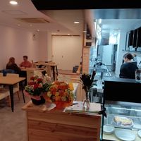 Like two different worlds, very warm, inviting and relaxing in the Front of House, and all (delicious) business in the Back of House!!  at The Veggie Table in Sendai