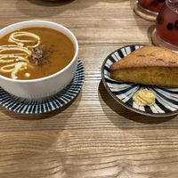 Soup bruhst and corn breadd  at The Veggie Table in Sendai