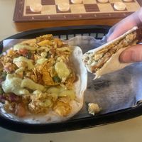 Tofu scramble and tempeh and vegan migas  at Double Trouble in Austin